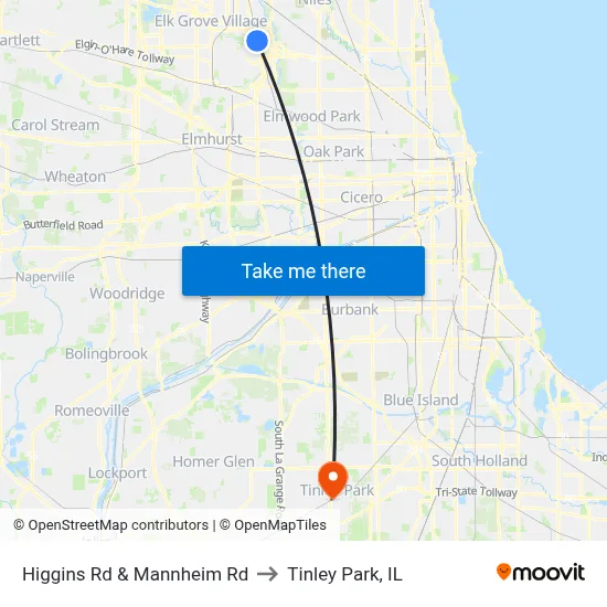 Higgins Rd & Mannheim Rd to Tinley Park, IL map