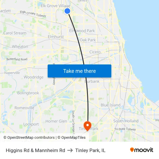 Higgins Rd & Mannheim Rd to Tinley Park, IL map