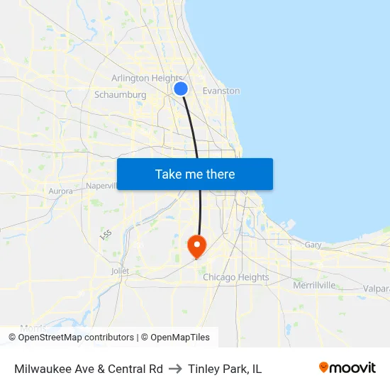 Milwaukee Ave & Central Rd to Tinley Park, IL map