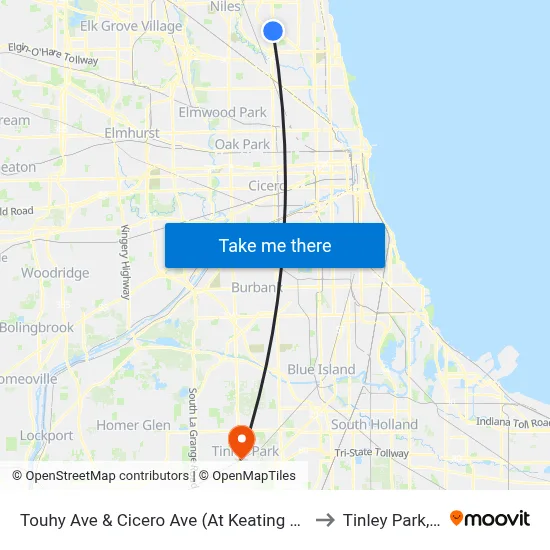 Touhy Ave & Cicero Ave (At Keating Ave) to Tinley Park, IL map
