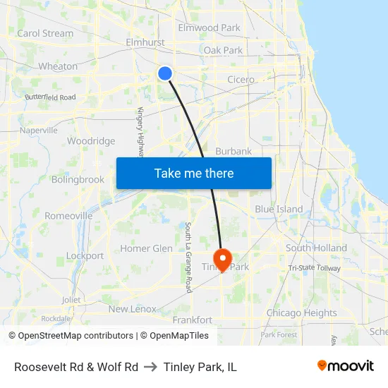 Roosevelt Rd & Wolf Rd to Tinley Park, IL map