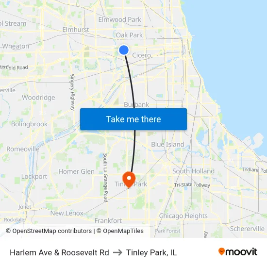 Harlem Ave & Roosevelt Rd to Tinley Park, IL map