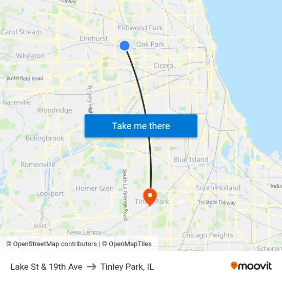 Lake St & 19th Ave to Tinley Park, IL map