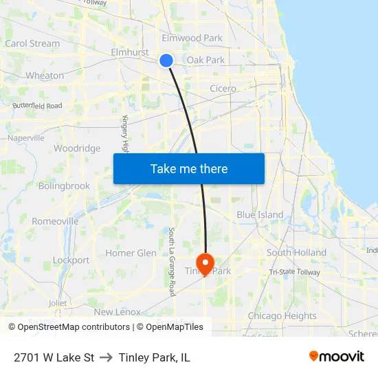 2701 W Lake St to Tinley Park, IL map