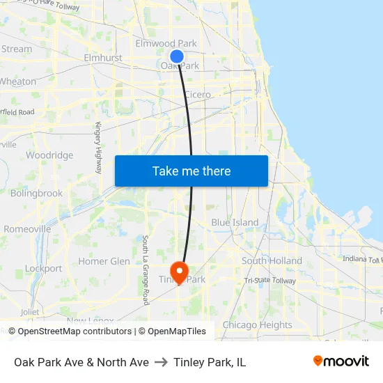 Oak Park Ave & North Ave to Tinley Park, IL map