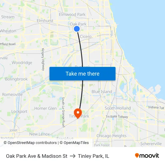 Oak Park Ave & Madison St to Tinley Park, IL map