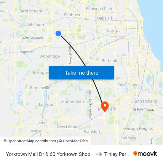 Yorktown Mall Dr & 60 Yorktown Shopping Ctr to Tinley Park, IL map
