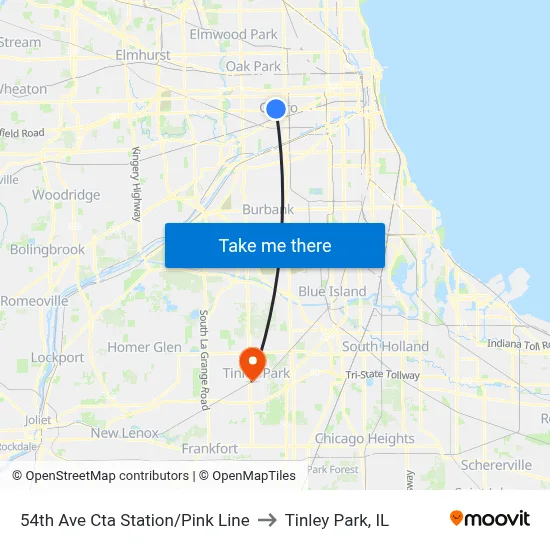 54th Ave Cta Station/Pink Line to Tinley Park, IL map