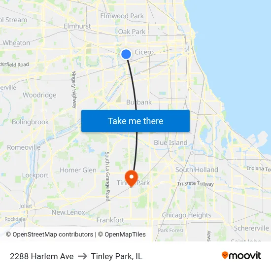 2288 Harlem Ave to Tinley Park, IL map