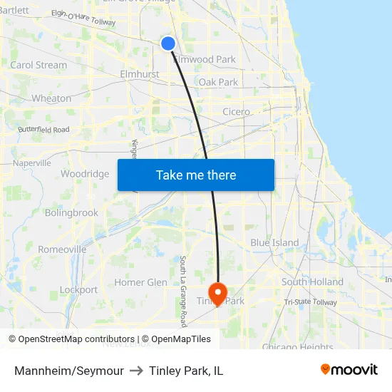 Mannheim/Seymour to Tinley Park, IL map