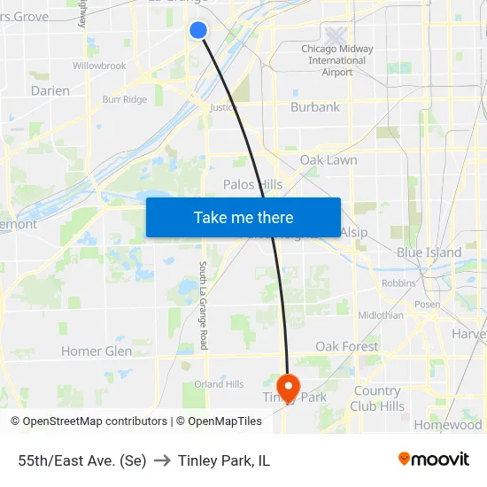 55th/East Ave. (Se) to Tinley Park, IL map