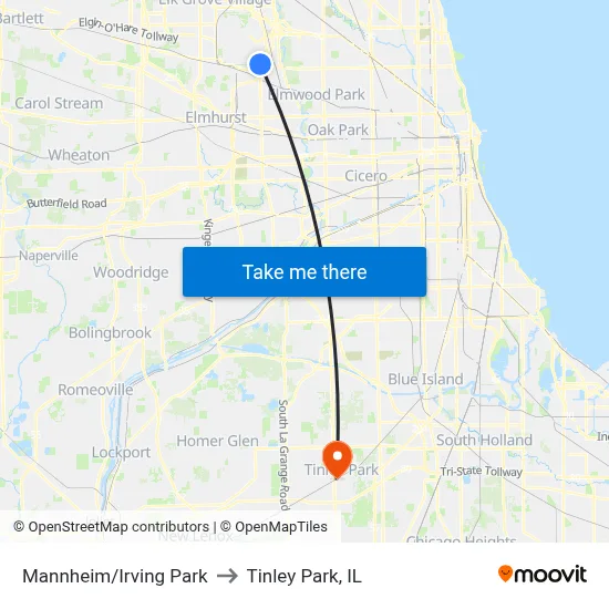 Mannheim/Irving Park to Tinley Park, IL map
