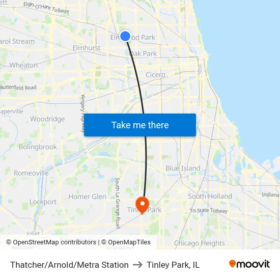 Thatcher/Arnold/Metra Station to Tinley Park, IL map