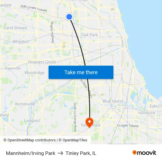 Mannheim/Irving Park to Tinley Park, IL map