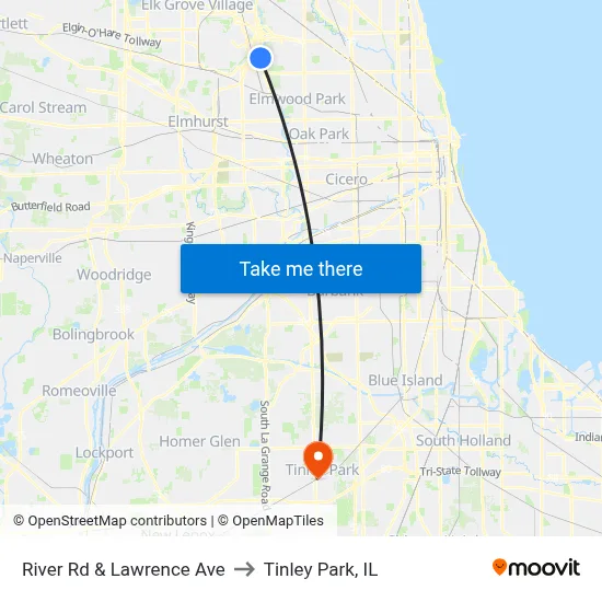 River Rd & Lawrence Ave to Tinley Park, IL map