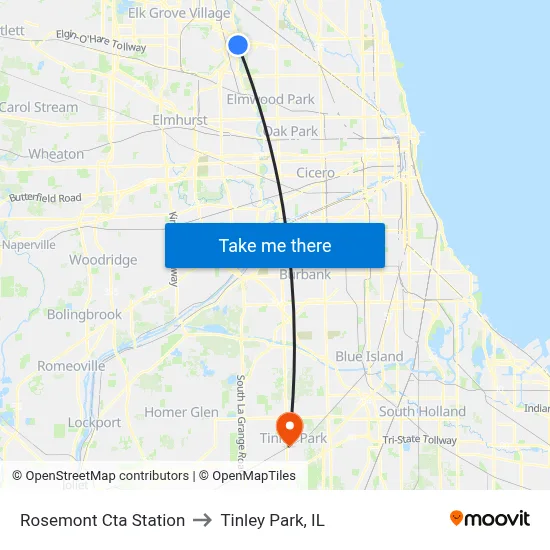 Rosemont Cta Station to Tinley Park, IL map