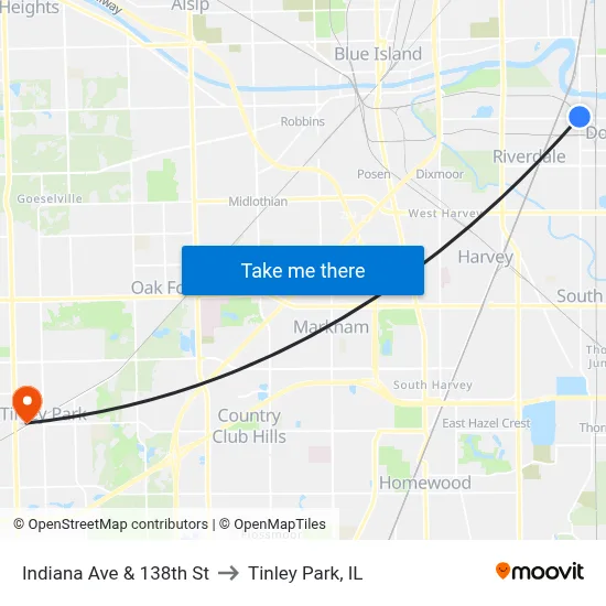 Indiana Ave & 138th St to Tinley Park, IL map