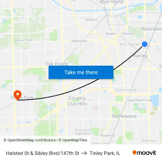 Halsted St & Sibley Blvd/147th St to Tinley Park, IL map