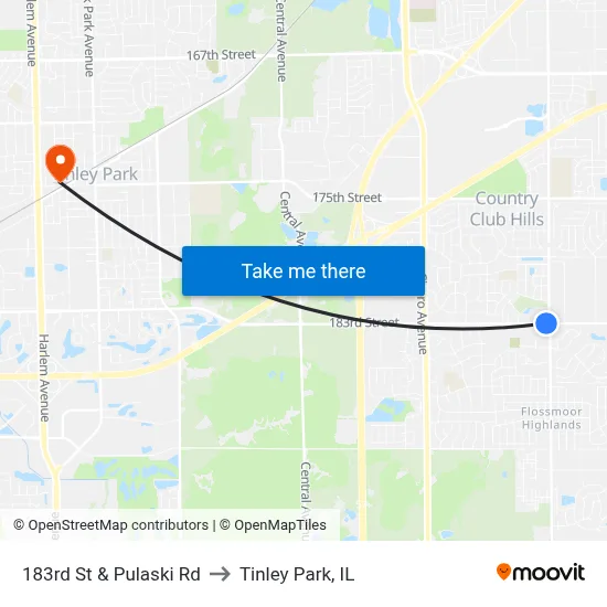 183rd St & Pulaski Rd to Tinley Park, IL map