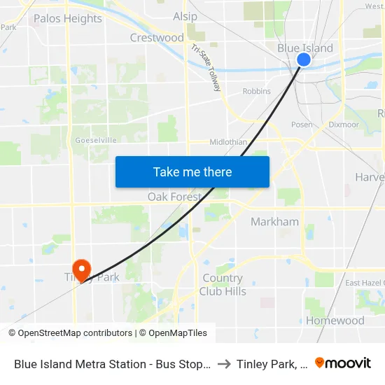 Blue Island Metra Station - Bus Stop E to Tinley Park, IL map