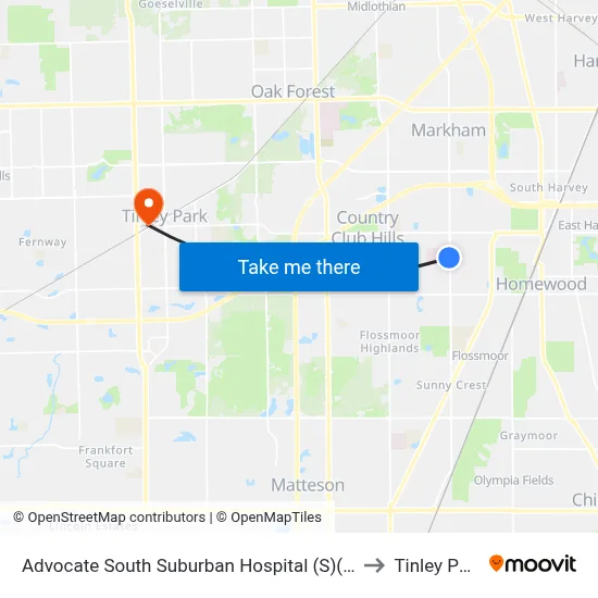 Advocate South Suburban Hospital (S)(17800 Kedzie) to Tinley Park, IL map
