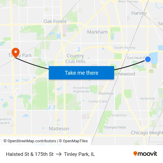 Halsted St & 175th St to Tinley Park, IL map