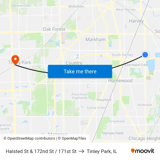 Halsted St & 172nd St / 171st St to Tinley Park, IL map