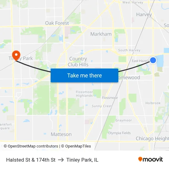 Halsted St & 174th St to Tinley Park, IL map