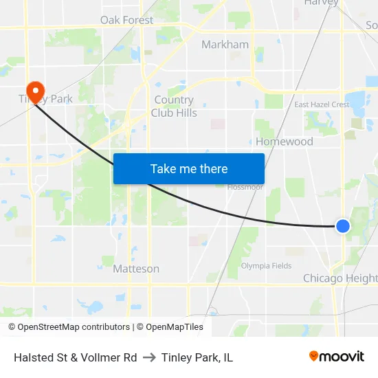 Halsted St & Vollmer Rd to Tinley Park, IL map