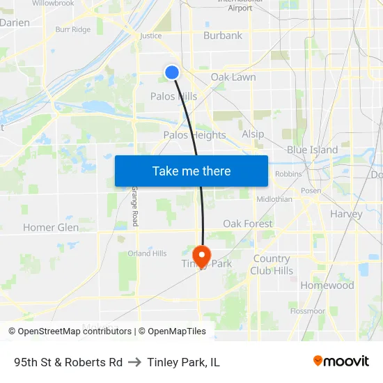 95th St & Roberts Rd to Tinley Park, IL map