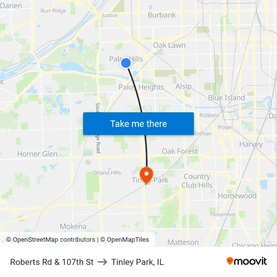 Roberts Rd & 107th St to Tinley Park, IL map