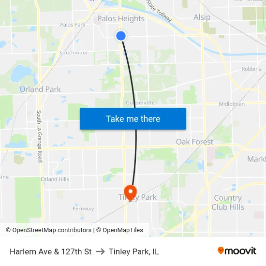 Harlem Ave & 127th St to Tinley Park, IL map