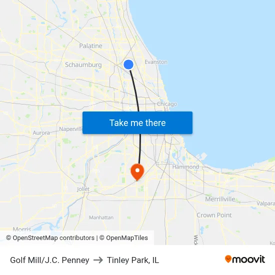 Golf Mill/J.C. Penney to Tinley Park, IL map