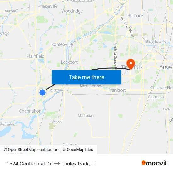 1524 Centennial Dr to Tinley Park, IL map