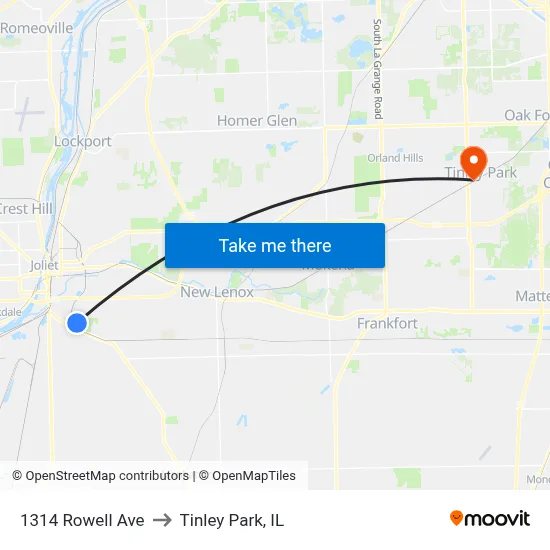 1314 Rowell Ave to Tinley Park, IL map