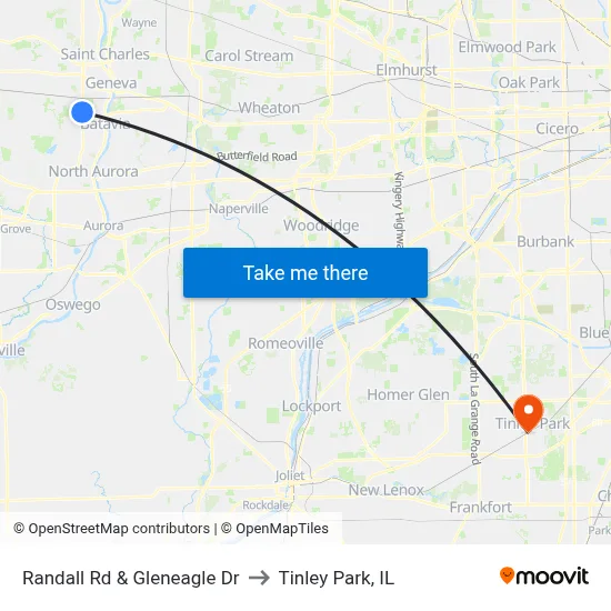 Randall Rd & Gleneagle Dr to Tinley Park, IL map