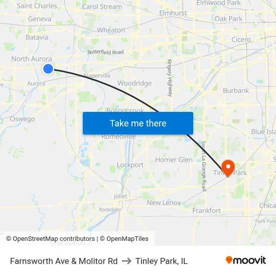Farnsworth Ave & Molitor Rd to Tinley Park, IL map