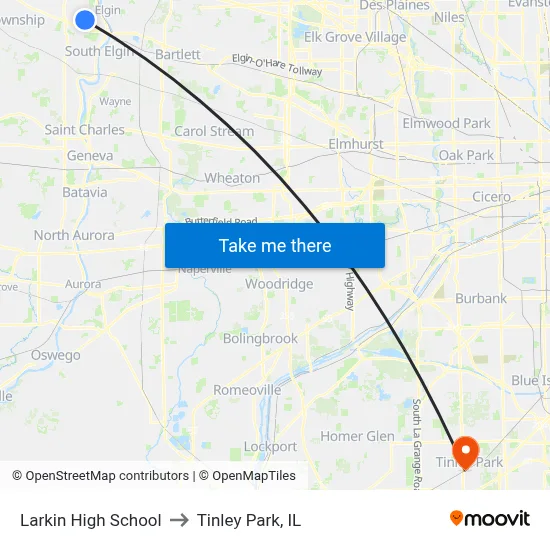 Larkin High School to Tinley Park, IL map