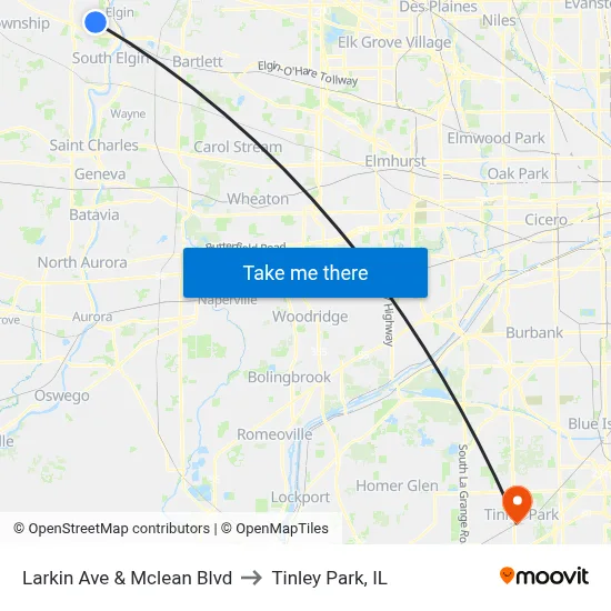 Larkin Ave & Mclean Blvd to Tinley Park, IL map