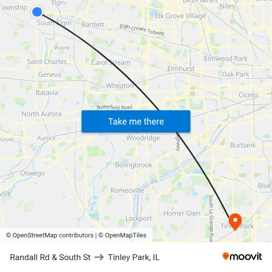 Randall Rd & South St to Tinley Park, IL map