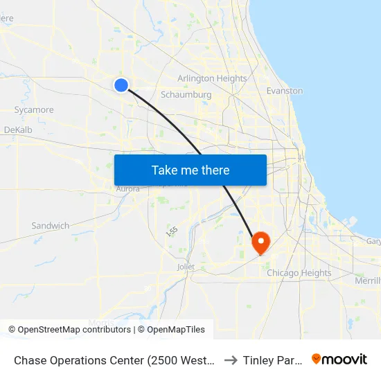 Chase Operations Center (2500 Westfield Dr) to Tinley Park, IL map
