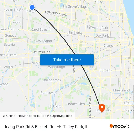 Irving Park Rd & Bartlett Rd to Tinley Park, IL map
