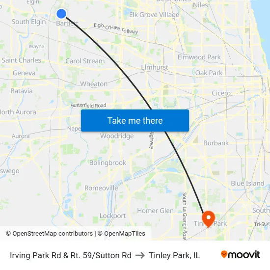Irving Park Rd & Rt. 59/Sutton Rd to Tinley Park, IL map
