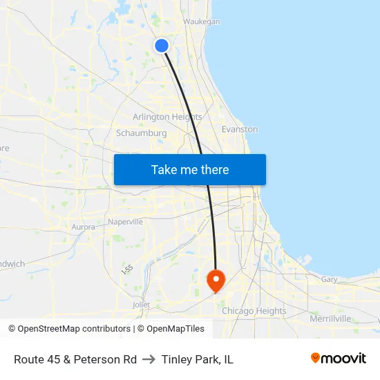 Route 45 & Peterson Rd to Tinley Park, IL map