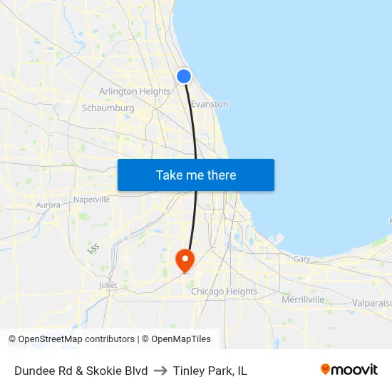 Dundee Rd & Skokie Blvd to Tinley Park, IL map