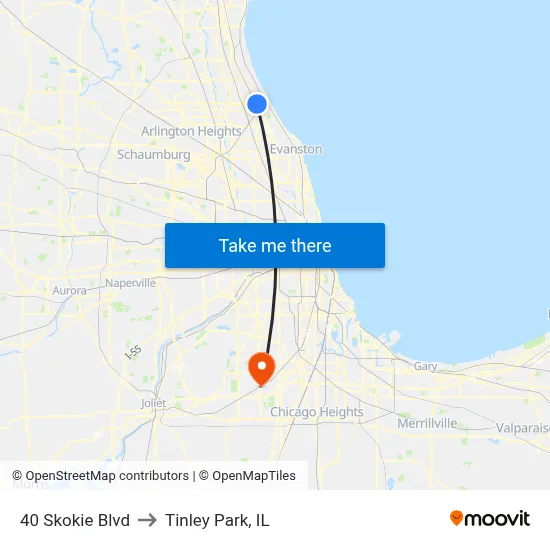 40 Skokie Blvd to Tinley Park, IL map