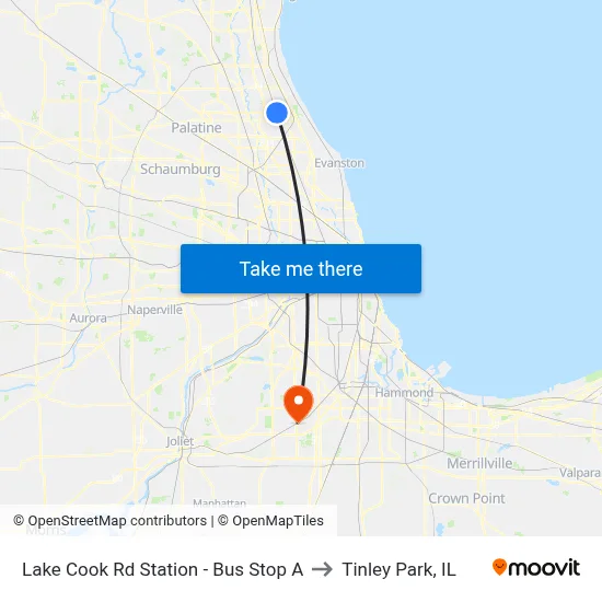 Lake Cook Rd Station - Bus Stop A to Tinley Park, IL map