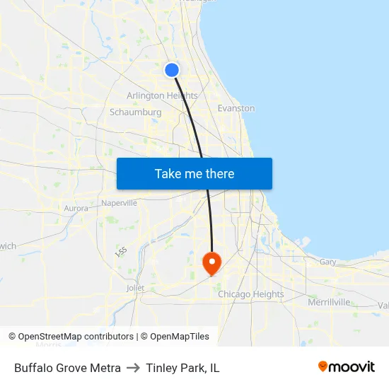 Buffalo Grove Metra to Tinley Park, IL map