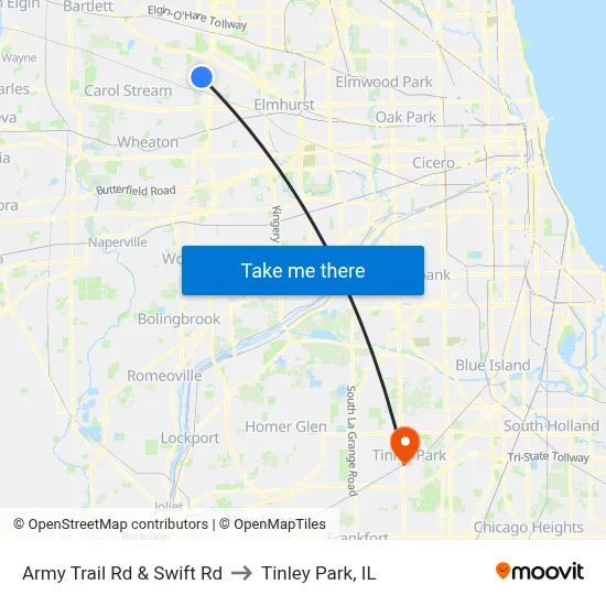 Army Trail Rd & Swift Rd to Tinley Park, IL map