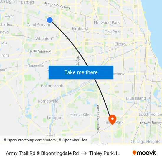 Army Trail Rd & Bloomingdale Rd to Tinley Park, IL map